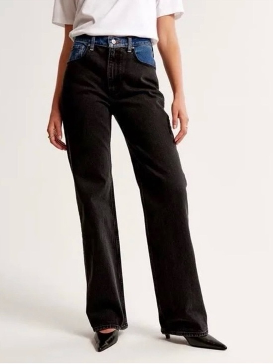 Abercrombie & Fitch Denim - Abercrombie & Fitch The 90s Relaxed High Rise Jeans Two Tone Black Blue Size 24